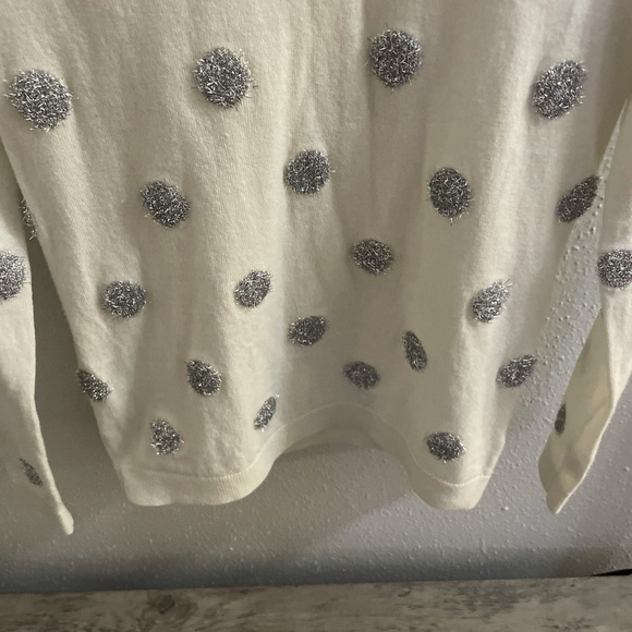 EUC Talbots Cream Sweater with Silver,Shiny Polka Dot w/Long Sleeves Scoop Neck - Picture 11 of 11